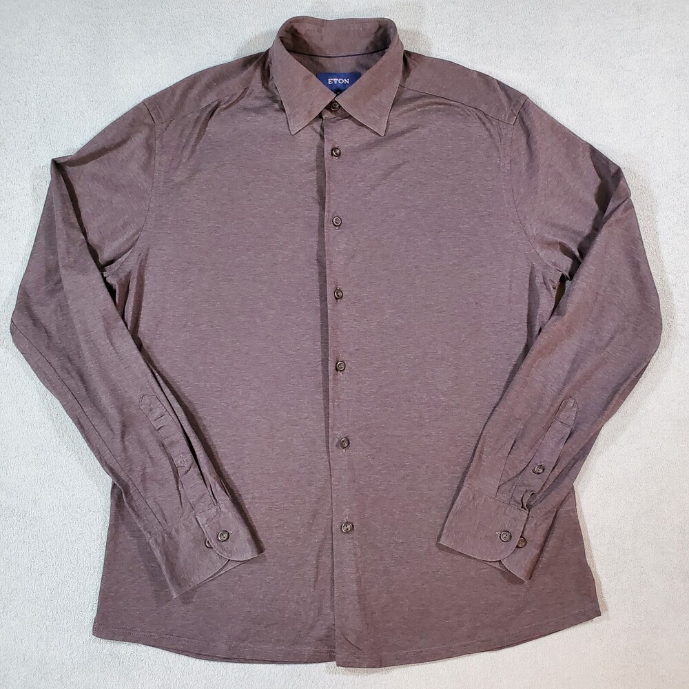 Eton Button Down Shirt Mens XL Modern Fit Dark Gray Jersey Cotton